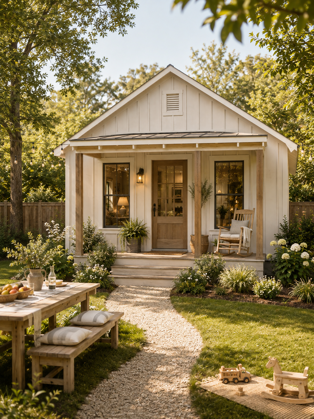 Elegant backyard studio cottage with cedar wood siding